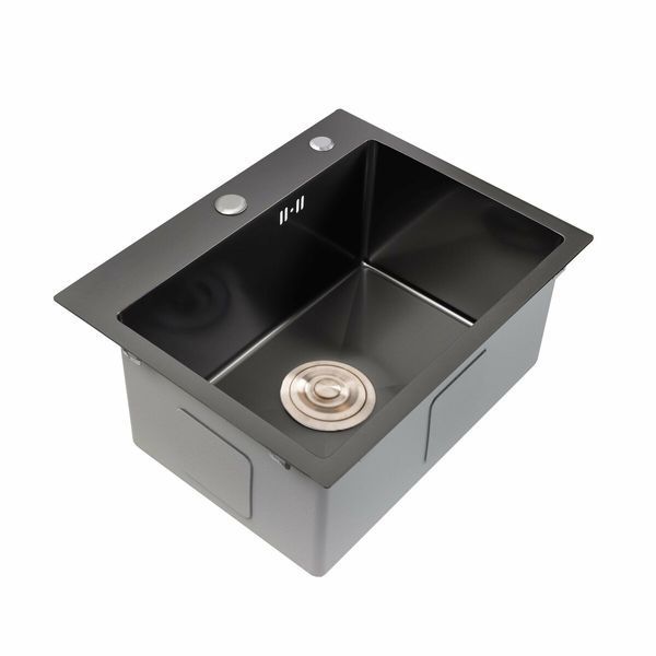 Кухонная мойка 50*45 PVD черная Platinum Handmade (сифон круглый, 3,0/0,8) 42623 фото