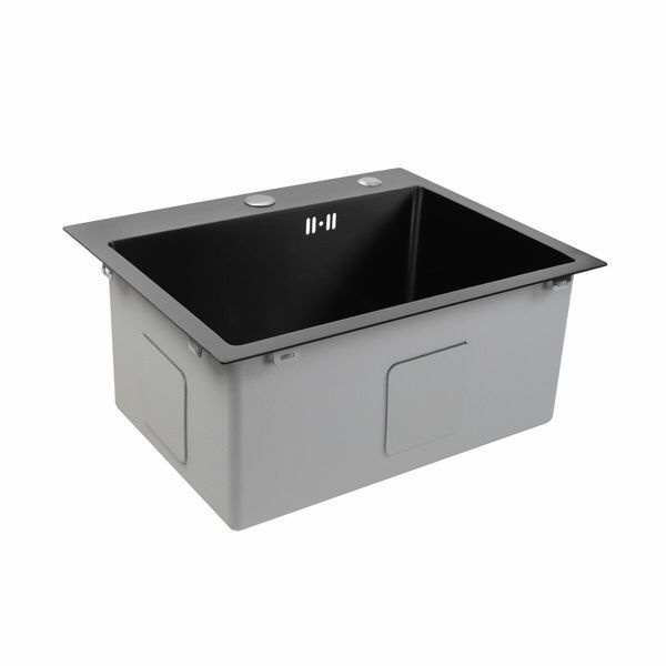 Кухонная мойка 50*45 PVD черная Platinum Handmade (сифон круглый, 3,0/0,8) 42623 фото