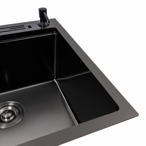 Мийка кухонна Platinum 50&times;50 см PVD чорна Handmade з підставкою для ножів 46754 фото