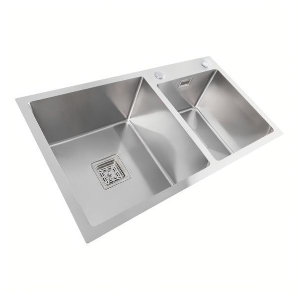 Кухонна мийка нержавійка Platinum Handmade HDB 80*45 на дві чаші (квадратний сифон) 40404 фото