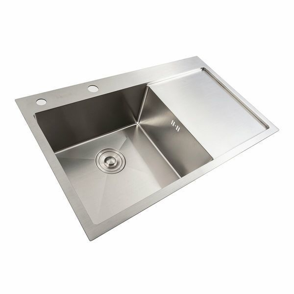 Кухонна мийка нержавійка 78*48 L Platinum Handmade (два отвори, круглий сифон 3,0/0,8) 42217 фото
