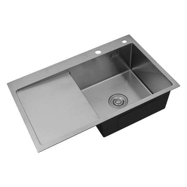 Комплект кухонной мойки Kroner KRP Geb&uuml;rstet 78х49RHM BLK04 nichel SL54728 фото
