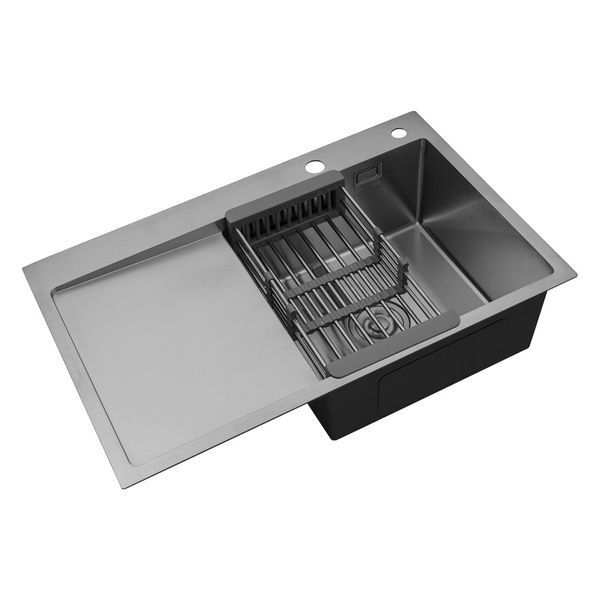 Комплект кухонной мойки Kroner KRP Geb&uuml;rstet 78х49RHM BLK04 nichel SL54728 фото