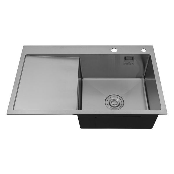 Комплект кухонной мойки Kroner KRP Geb&uuml;rstet 78х49RHM BLK04 nichel SL54728 фото
