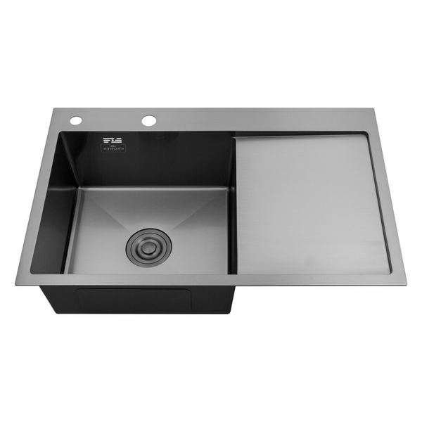 Комплект кухонной мойки Kroner KRP Schwarze 78х49LHM PVD ST07 Grafite SL44791 фото