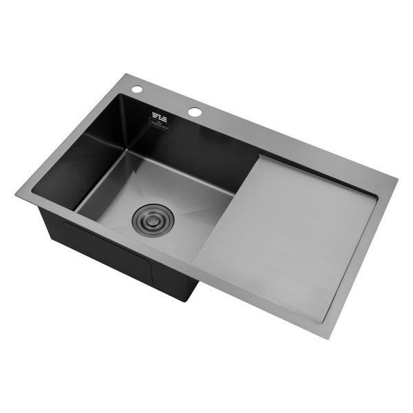 Комплект кухонной мойки Kroner KRP Schwarze 78х49LHM PVD ST07 Grafite SL44791 фото