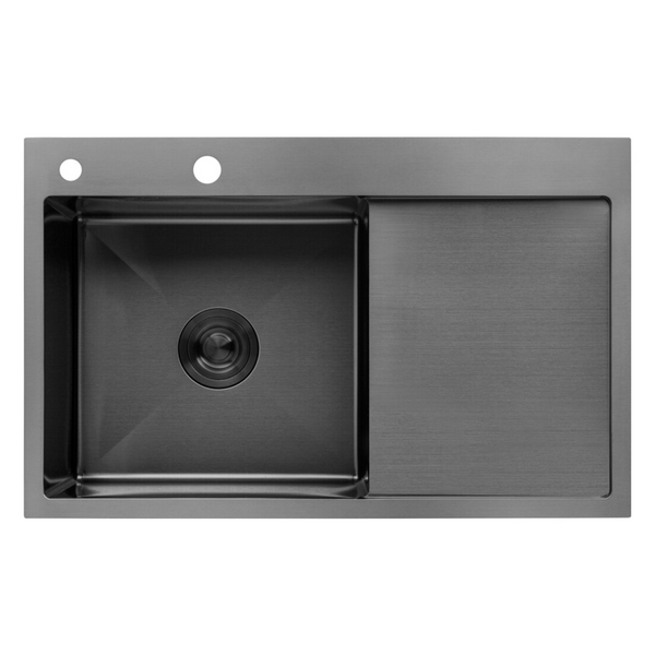 Комплект кухонной мойки Kroner KRP Schwarze 78х49LHM PVD ST07 Grafite SL44791 фото