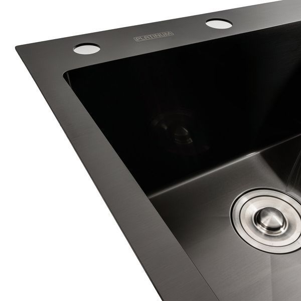 Кухонна мийка чорна PVD 78*48 L Platinum Handmade (два отвори, круглий сифон 3,0/0,8) 42219 фото