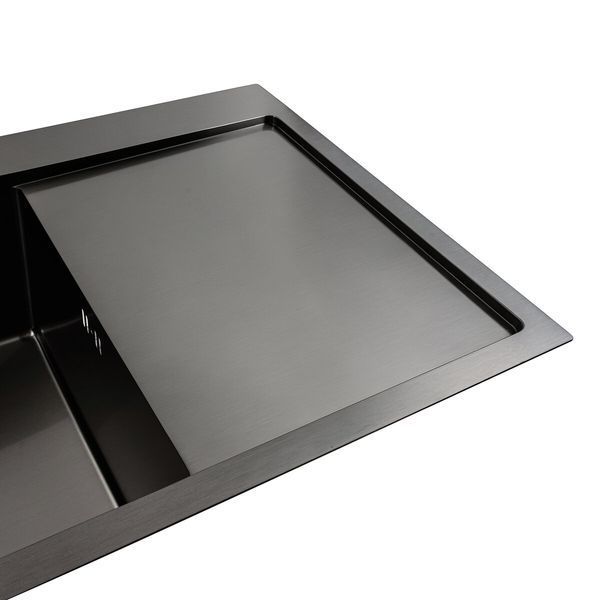 Кухонна мийка чорна PVD 78*48 L Platinum Handmade (два отвори, круглий сифон 3,0/0,8) 42219 фото
