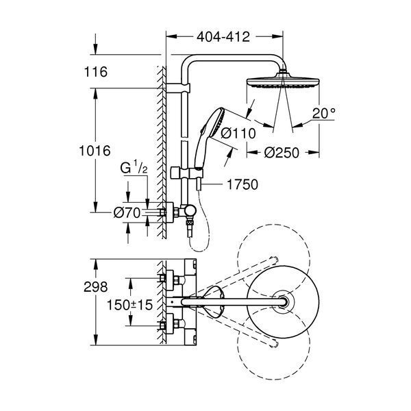 Душова система термостатична Grohe QuickFix Vitalio Comfort System 250 26677001 CV033239 фото
