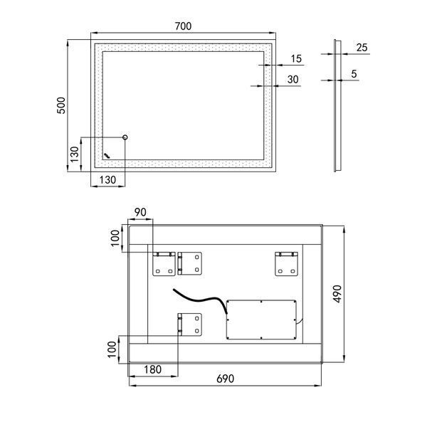 Зеркало Qtap Stork 700х500 с LED-подсветкой Touch, диммер, рег. яркости Reverse QT15781403W SD00045745 фото