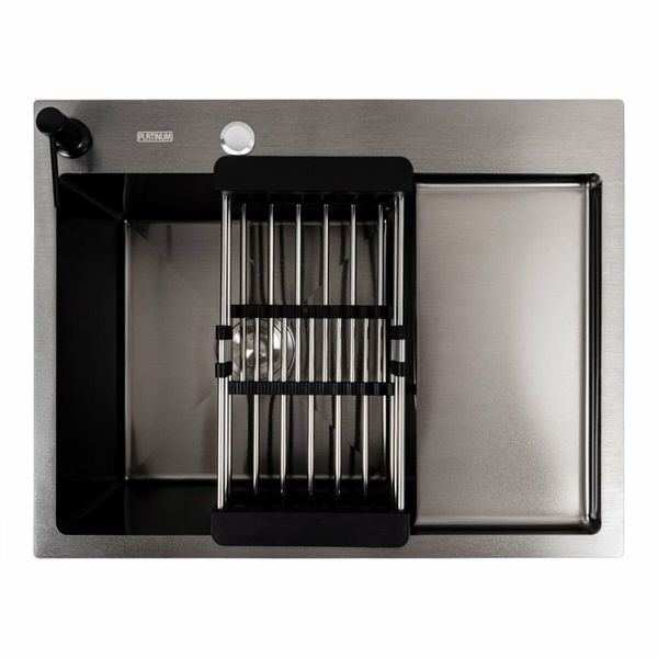 Кухонная мойка CM 65*50 L PVD черная Platinum Handmade (круглый сифон 3.0/0.8) 44561 фото