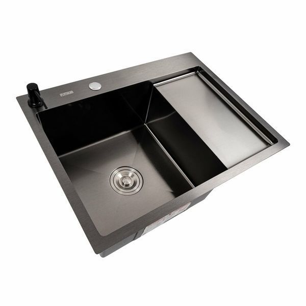 Кухонная мойка CM 65*50 L PVD черная Platinum Handmade (круглый сифон 3.0/0.8) 44561 фото