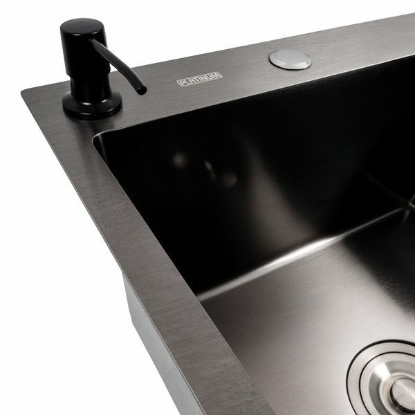 Кухонная мойка CM 65*50 L PVD черная Platinum Handmade (круглый сифон 3.0/0.8) 44561 фото