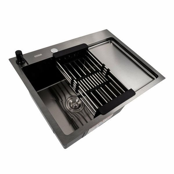 Кухонная мойка CM 65*50 L PVD черная Platinum Handmade (круглый сифон 3.0/0.8) 44561 фото