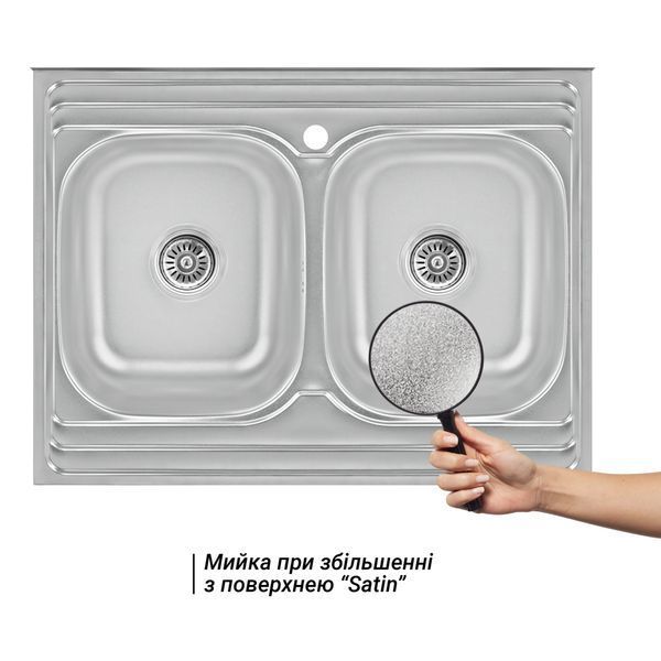 Кухонна мийка з двома чашами Lidz 6080 0,8 мм Satin (LIDZ6080DBSAT8) SD00040836 фото