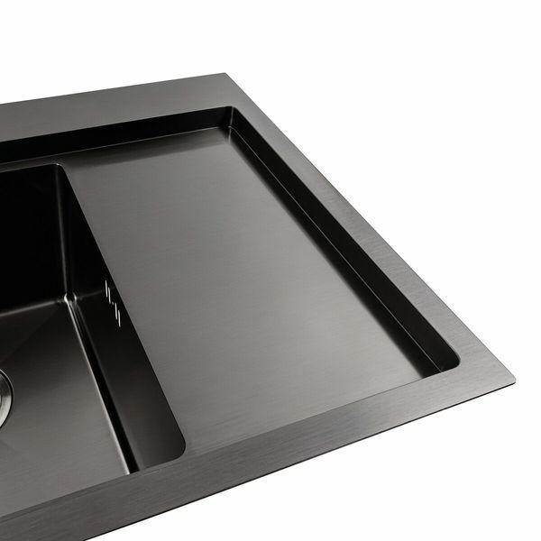Кухонна мийка чорна PVD 58*48 L Platinum Handmade (два отвори, круглий сифон 3,0/0,8) 42226 фото