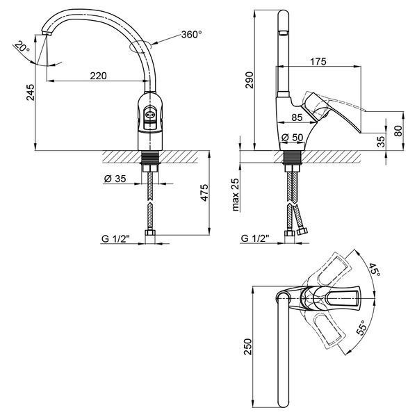 Змішувач для кухні Qtap Hansberg CRM 007F SD00030981 фото