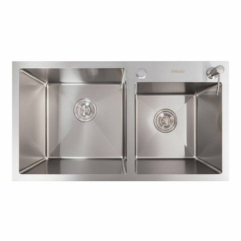 Кухонна мийка 78*43 нержавійка на дві чаші Platinum Handmade (3.0/0.8) 47096 фото