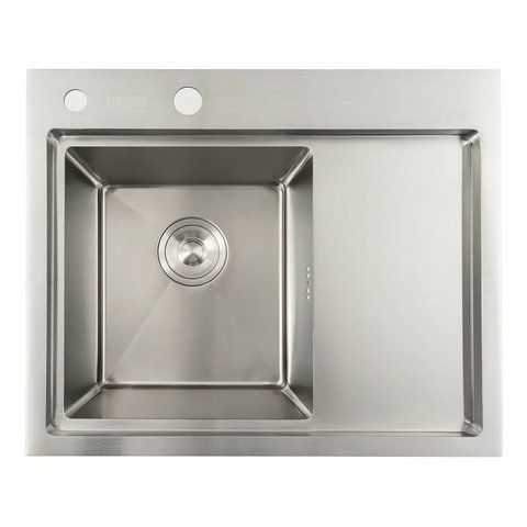Кухонная мойка нержавейка 58*48 L Platinum Handmade (два отверстия, круглый сифон 3,0/0,8) 42228 фото