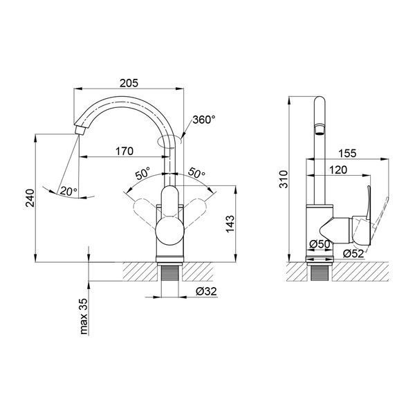 Змішувач для кухні Brinex 40W 007 SD00040811 фото