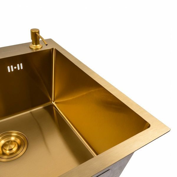Кухонная мойка 50*50 PVD Gold Platinum Handmade (сифон круглый, 3,0/0,8) 45921 фото
