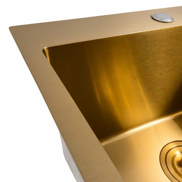 Кухонная мойка 50*50 PVD Gold Platinum Handmade (сифон круглый, 3,0/0,8) 45921 фото