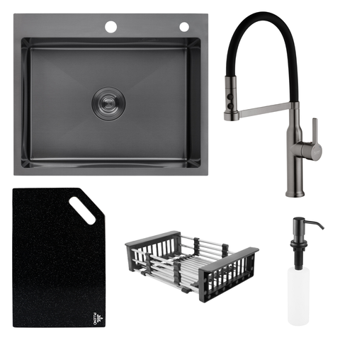 Комплект кухонной мойки Kroner KRP Schwarze 60х50HM PVD Kitchen Line Grafite SL43844 фото