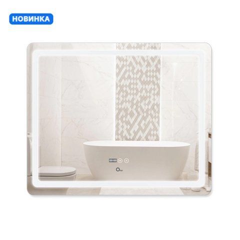Зеркало Qtap Mideya (DC-F910) 1000х800 с LED-подсветкой Touch, с антизапотеванием, с часами, диммером, рег. яркости QT2078F910W SD00036736 фото