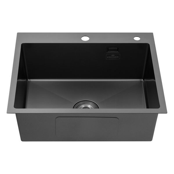 Комплект кухонної мийки Kroner KRP Schwarze 60х50HM PVD Kitchen Line Grafite SL43844 фото