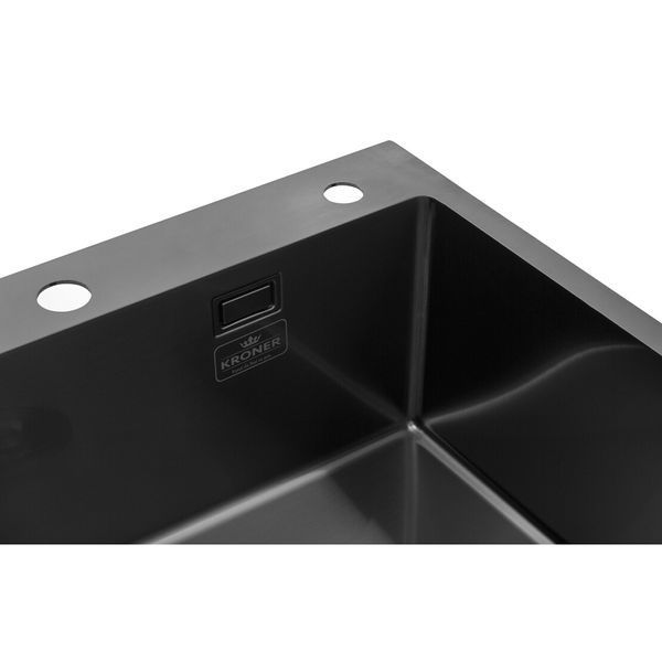Комплект кухонної мийки Kroner KRP Schwarze 60х50HM PVD Kitchen Line Grafite SL43844 фото