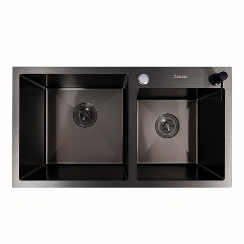 Кухонна мийка 78*43 PVD чорна на дві чаші Platinum Handmade (3.0/0.8) 47097 фото