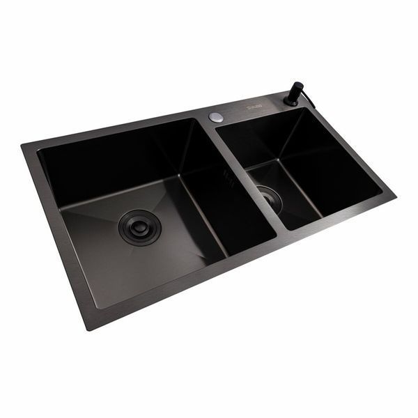 Кухонная мойка 78*43 PVD черная на две чаши Platinum Handmade (3.0/0.8) 47097 фото