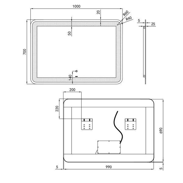Дзеркало Qtap Swan 1000х700 з LED-підсвічуванням Touch, димер, рег. яскравості QT1678141470100W SD00045749 фото