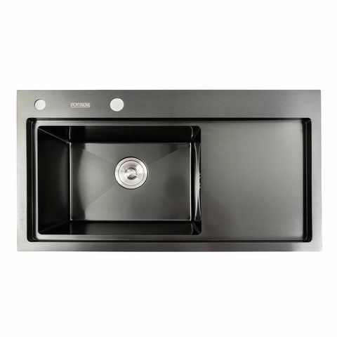 Кухонная мойка черная PVD 78*43 L Platinum Handmade (два отверстия, круглый сифон 3,0/0,8) 42230 фото