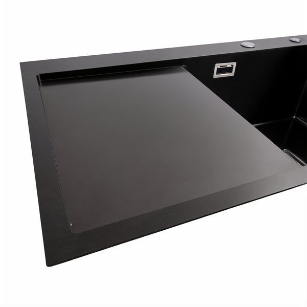 Мойка PVD Black Platinum Handmade 78*50B R (два отверстия, квадратный сифон, 3.0/1.0 мм) 37687 фото
