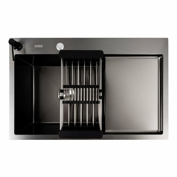 Кухонна мийка СМ 78*50 L PVD чорна Platinum Handmade (круглий сифон 3.0/0.8) 44565 фото