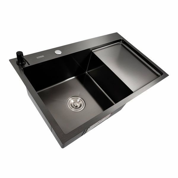Кухонна мийка СМ 78*50 L PVD чорна Platinum Handmade (круглий сифон 3.0/0.8) 44565 фото