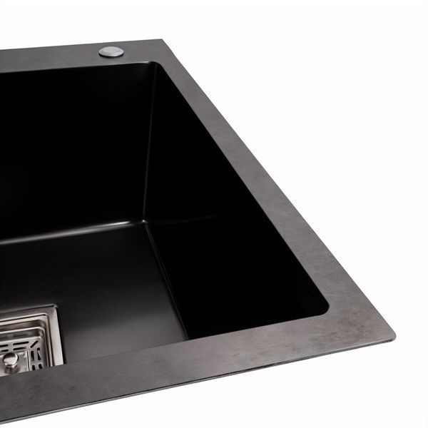 Мойка PVD Black Platinum Handmade 78*50B R (два отверстия, квадратный сифон, 3.0/1.0 мм) 37687 фото