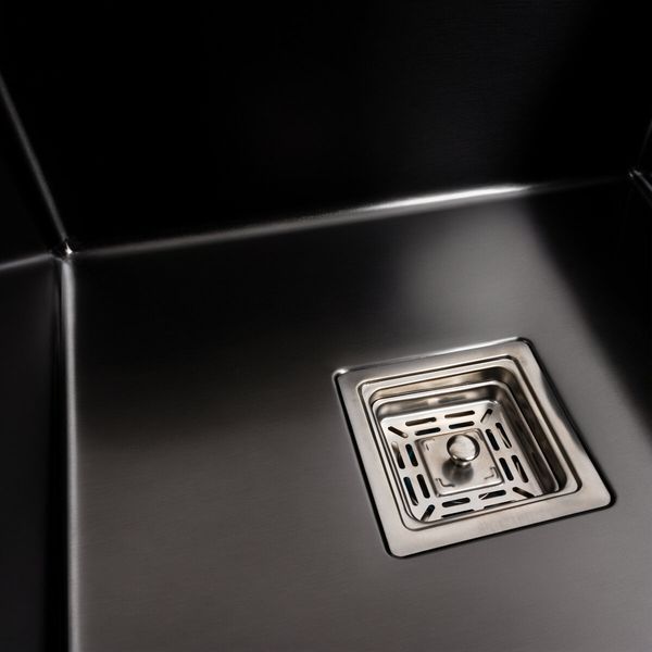 Мойка PVD Black Platinum Handmade 78*50B R (два отверстия, квадратный сифон, 3.0/1.0 мм) 37687 фото