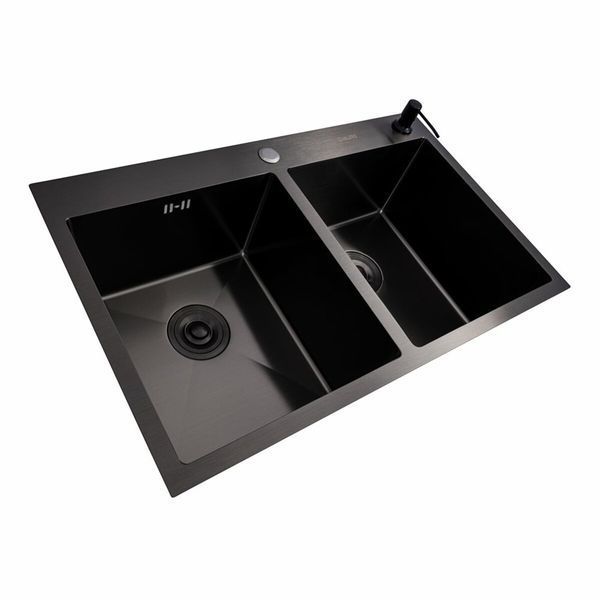Кухонная мойка PVD черная 78*48 Platinum Handmade на две чаши (3.0/0.8) 47098 фото