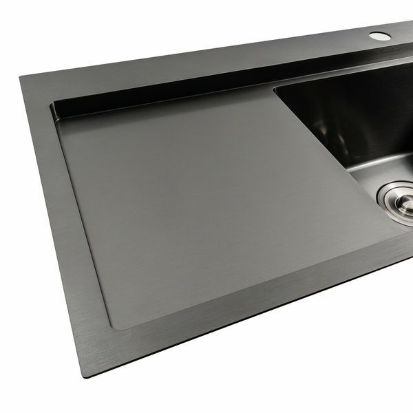 Кухонна мийка чорна PVD 78*43 R Platinum Handmade (два отвори, круглий сифон 3,0/0,8) 42231 фото