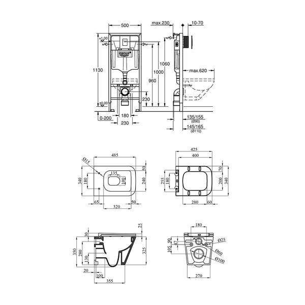Комплект 4 в 1: Инсталляция Grohe Rapid SL 3 в 1 38772001 + Унитаз подвесной безобедочный Kroner Eifel WHI493436 TORNADO с сиденьем (38772001KE493436T) CV035171 фото