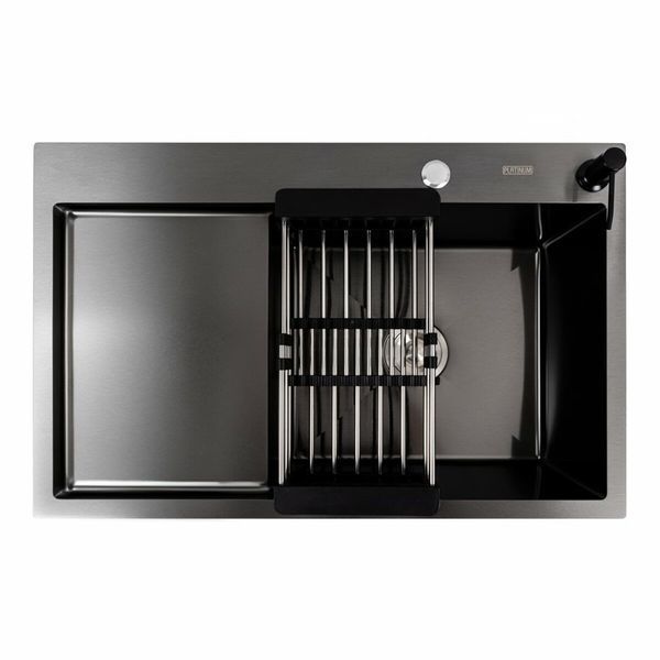Кухонная мойка PVD черная 78*50 R Platinum Handmade (круглый сифон 3.0/0.8) 44566 фото