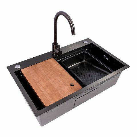 CM 75*46B Кухонна мийка PVD чорна (Work station) Platinum Handmade 50068 фото