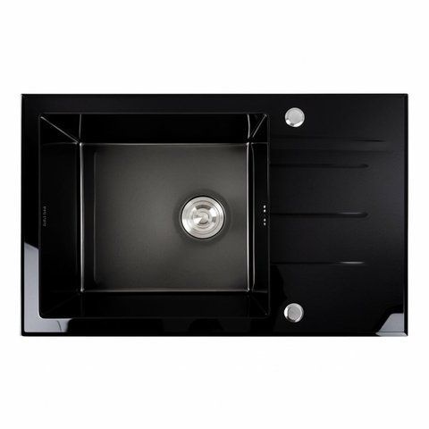 Кухонна мийка скляна CM 78*50 PVD Platinum Handmade чорна 44567 фото