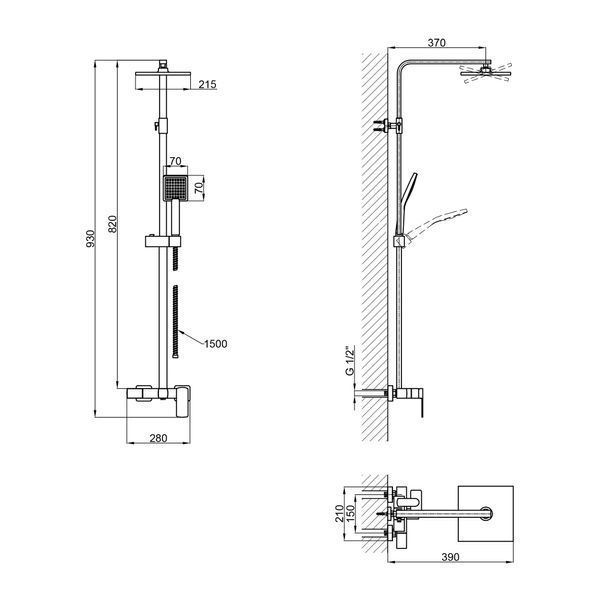 Душова система для кабіни Qtap Capricorn на три споживача (з виливом) 53103KNN Brushed Nickel PVD SD00047515 фото