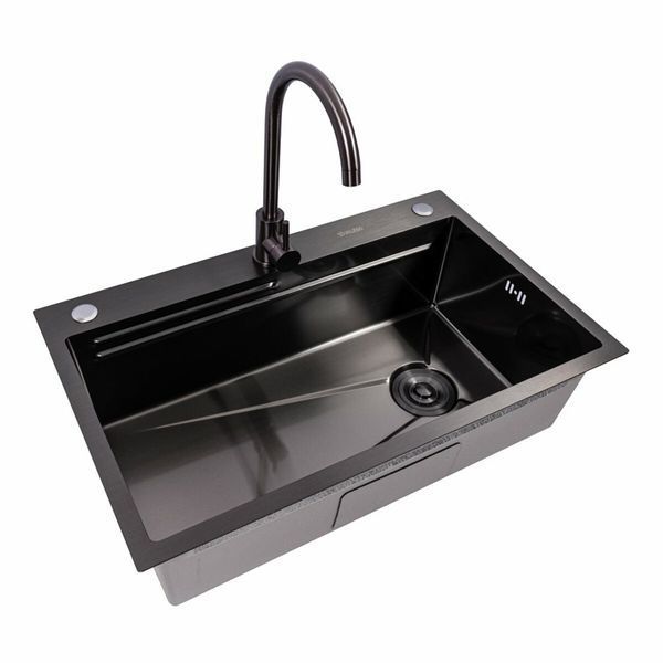 CM 75*46B Кухонна мийка PVD чорна (Work station) Platinum Handmade 50068 фото
