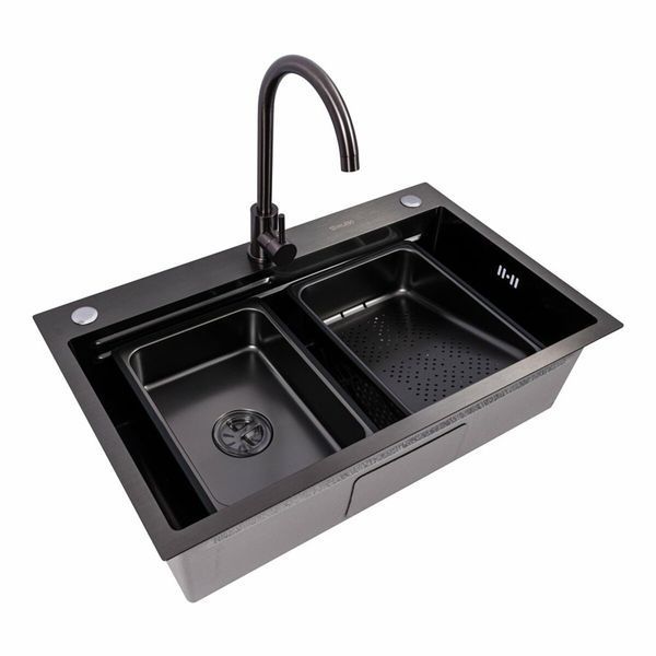 CM 75*46B Кухонна мийка PVD чорна (Work station) Platinum Handmade 50068 фото