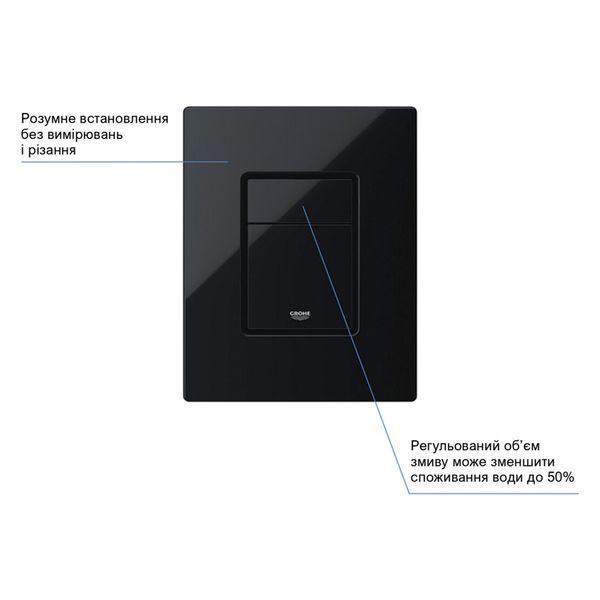 Комплект 4 в 1: Инсталляция Grohe Solido 2 в 1 38971000 + Панель смыва для унитаза Grohe Even Black 38966KV0 + Унитаз безобедочный Kroner Harz WHI483632 TORNADO с сиденьем Slim Duroplast / Soft-close2 (38971966KV0KH48T) CV036754 фото